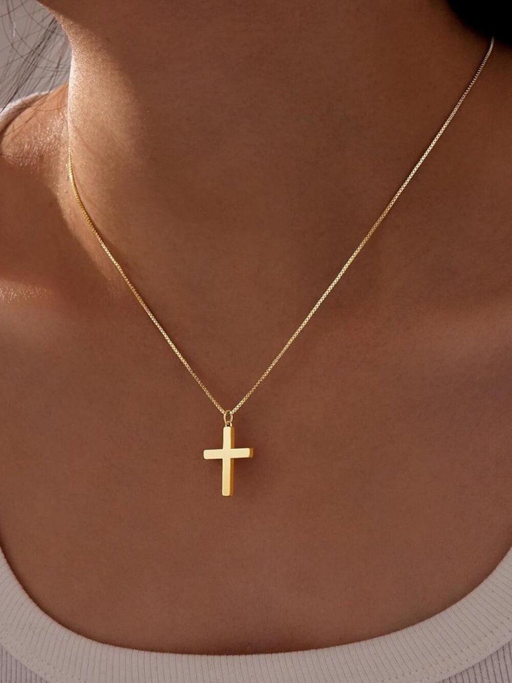Easter Basket Stuffer Cross Necklace for Women Girls, Dainty 14K Gold Silver Pla - Picture 2 of 6